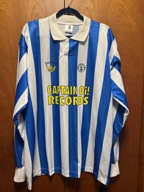 Rare Punk Vintage Captain Oi! Records Striped Long Sleeve UK Football Shirt